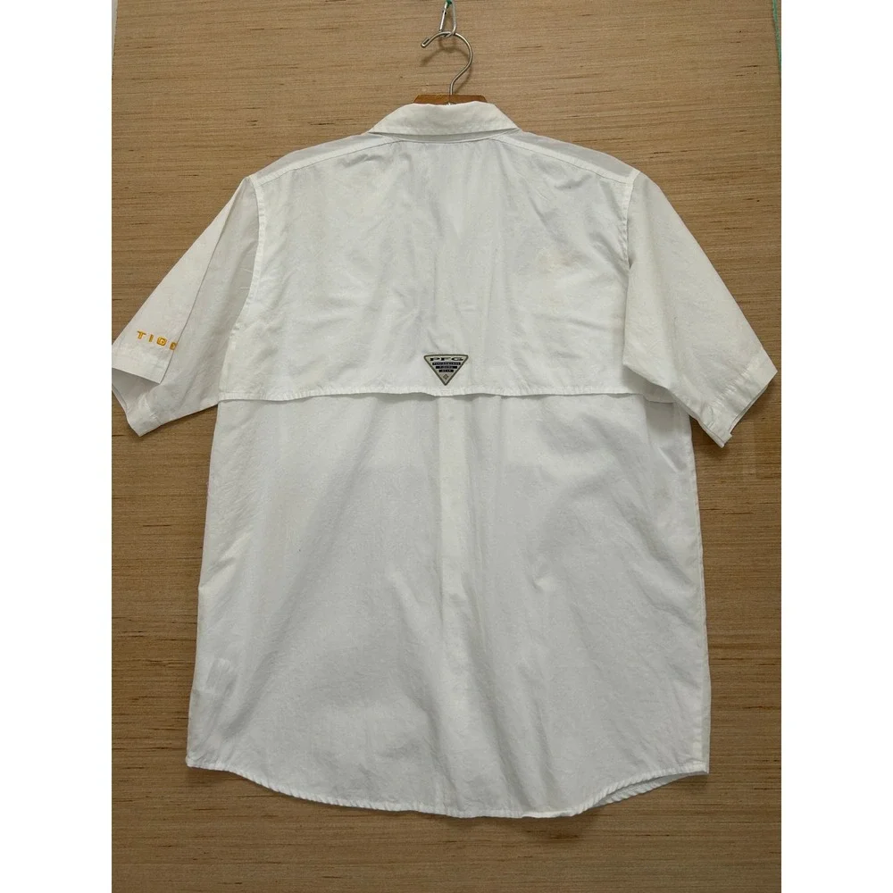 Columbia PFG LSU Tigers Fishing Shirt Mens Youth XL White Short Sleeve Button Up